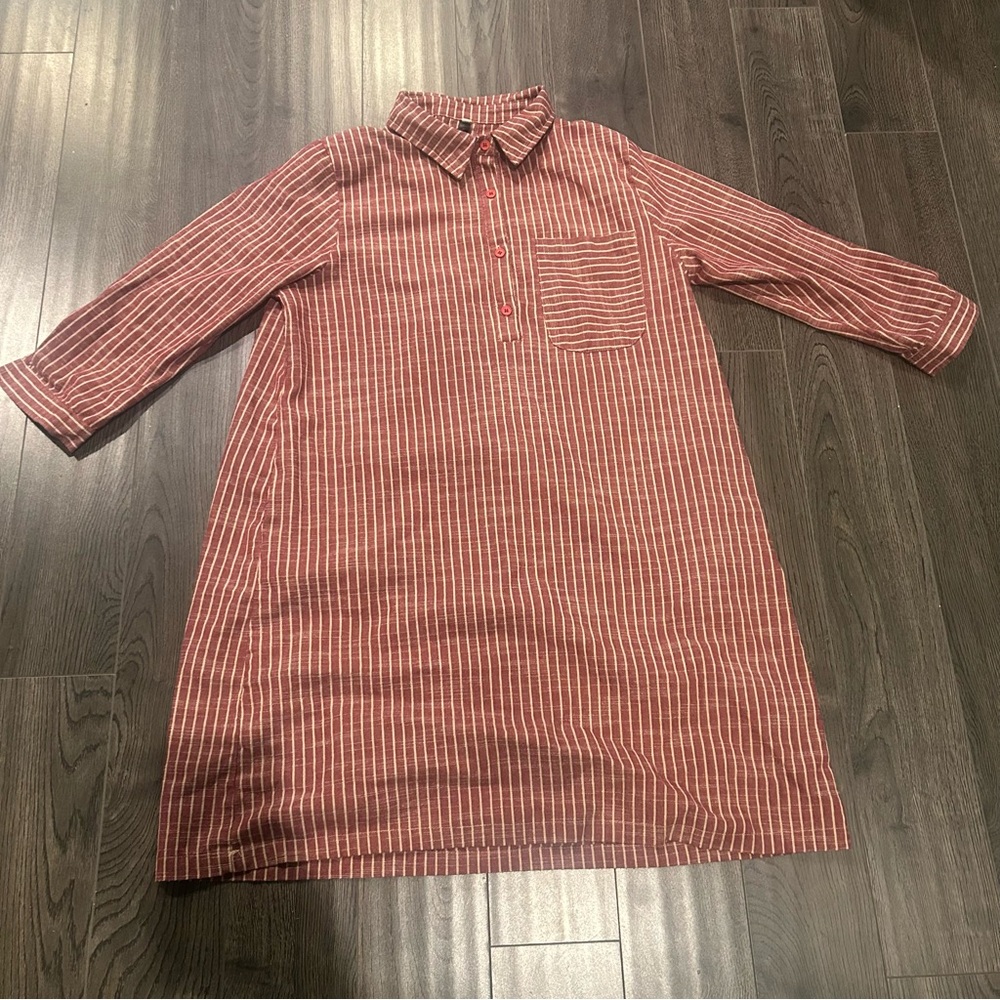 Striped Button-Up Dress with Collar - Picture 3 of 9